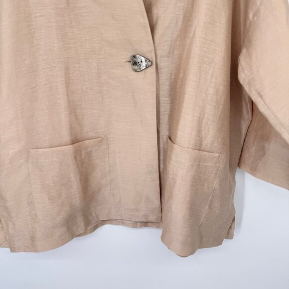 Modern Soul Womens Beige Linen Blend Jacket Pockets Unique Button Size Large - Picture 3 of 13